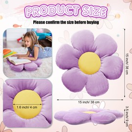 Reginary 4 Pcs Flower Plush Throw Pillows Cute Flower Floor Pillow Daisy Shaped Floor Cushions Aesthetic Flower Seat Cushion Chair Pads for Seating Bed Bedroom Sofa (Black, White, Purple,15 Inch)