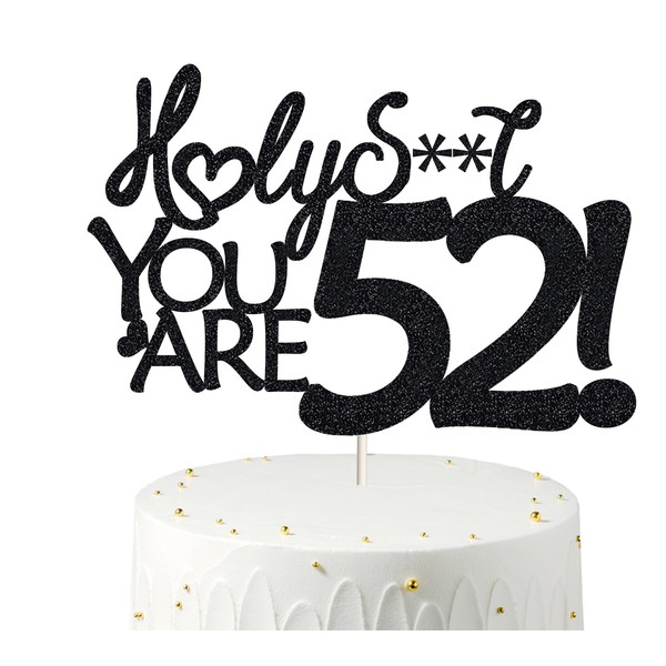52 decoraciones para tartas, 52 decoraciones para tartas de cumpleaños, purpurina negra, divertida decoración para tartas de 52 cumpleaños para hombres, 52 decoraciones para tartas para mujeres, 52 cumpleaños