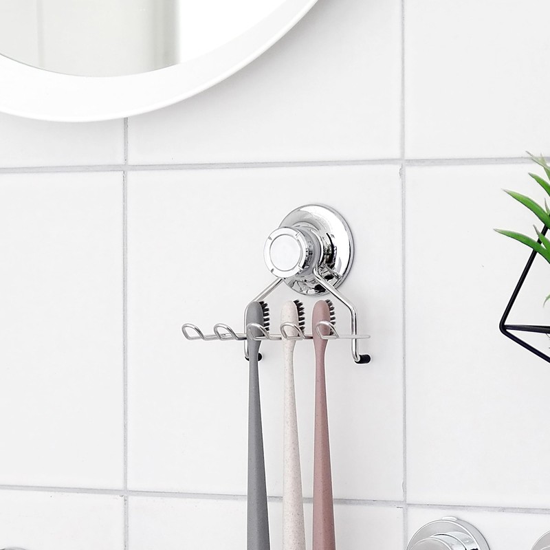 Double Vacuum Suction Holder, Durable Bathroom Organizer, Holds Toothbrush, Razor,