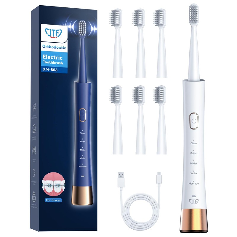 JTF Orthodontic Electric Toothbrush for Braces with 6 U-Shaped Brush
