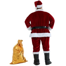 Ceilia Santa Claus Suit Costume for Adult Men Deluxe Flannel Santa Outfit 9PCS for Christmas Party Cosplay (Crimson)