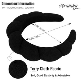 Araluky Women's Spa Headband for Face Washing, Makeup Removal, and Shower - Terry Cloth Puffy Sponge Headband with Hair Accessories (Black)
