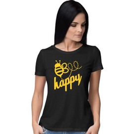 Go All Out Large Black Womens Bee Happy T-Shirt