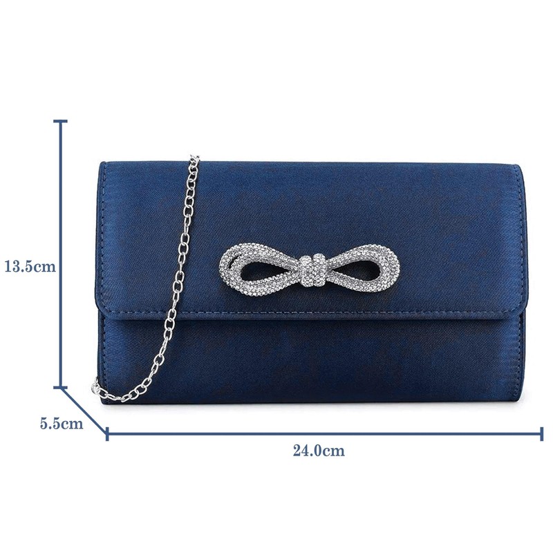 Satin Diamante Bow Style Bridal Prom Wedding Evening Clutch Party