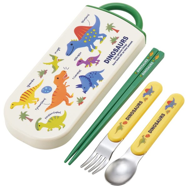 Skater TACC2AG-A Trio Set, Chopsticks, Spoon, Fork, Dinosaurus, Picture, Antibacterial, Made in Japan