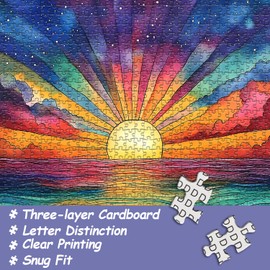 Impossible Puzzle for Adults 1000 Pieces, Ocean Sunset Puzzles with Colorful Rainbow Gradient, Magic Nature Art Jigsaw Puzzle, Challenging Hard Puzzle for Adults