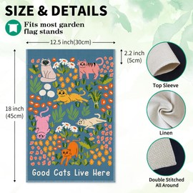 LAGZDFC Good Cat Live Here Garden Flag, Double Sided Outdoor Lawn Yard Flag Gifts, Funny Floral Cats Banner For Cat Lovers, Colorful Outdoor Cats Decor for Yard or Porch, Spring Summer Autumn Flags