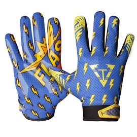 TAQCHA Guantes de fútbol Thunder – Guantes de fútbol ajustados con agarre pegajoso – Pro Elite Super Sticky Receiver Guantes de fútbol – Tallas para adultos y jóvenes (azul, adulto, mediano)