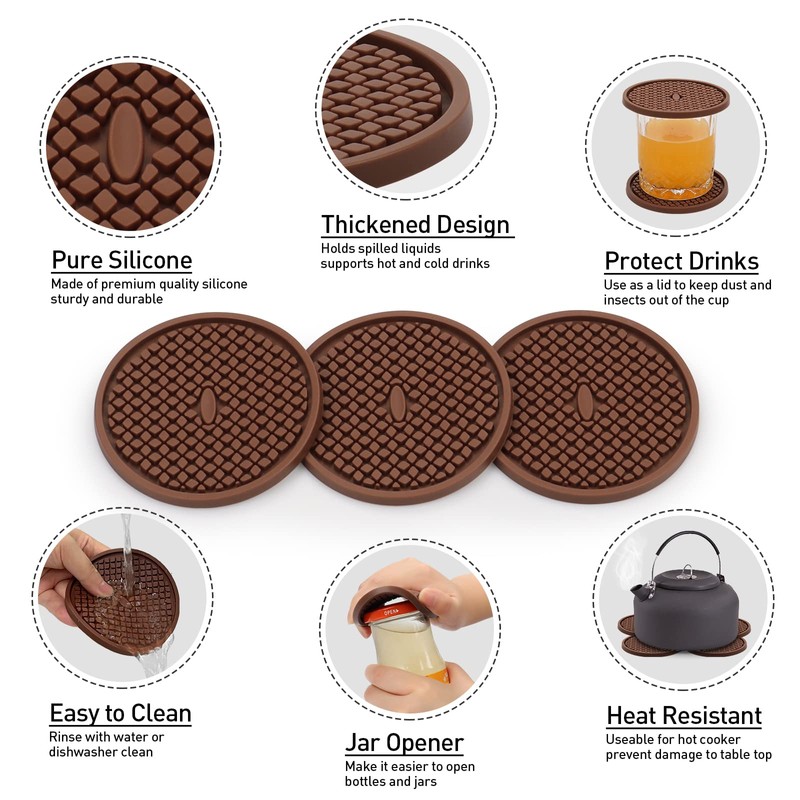 3 Pack Silicone Coasters for Drinks, Thickened Coasters with Deep