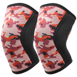 Knee Compression Sleeves for Men Women Weightlifting Knee Sleeves, 7mm Neoprene Knee Brace for Men Women, Thick Compression Brace for Weightlifting Powerlifting Squatting Cross Fit Training (Red Camo, Large)