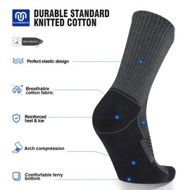 Closemate Mens Socks Grey Black Moisture Wicking Cushion Athletic Crew Socks Size 12-15 Women Cotton Calf Socks for Sport Running Hiking Basketball Work 6 Pairs(6 Grey Black, Size XL)