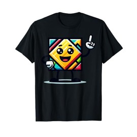 Cartoon Character Geometric Design Smiling Face Raised T-Shirt