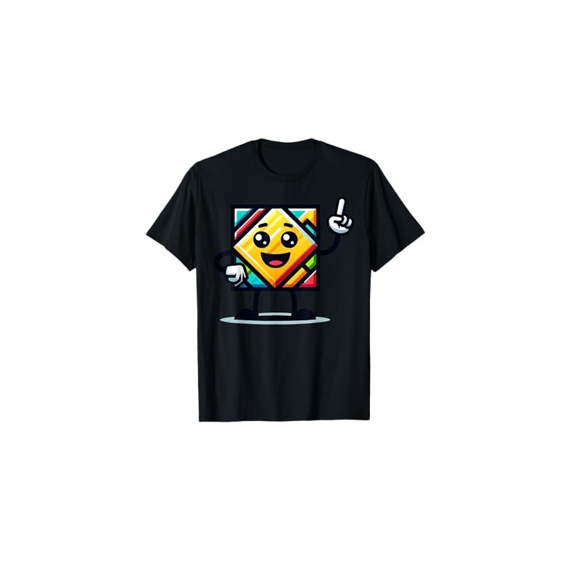 Cartoon Character Geometric Design Smiling Face Raised T-Shirt