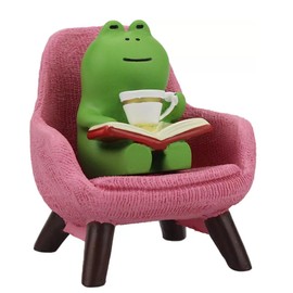 Virtegasas Miniature Frog Figurines, Mini Resin Cat & Panda Desk Decor, Funny Gifts for Office Shelf Garden, Cute Desk Decor for Kawaii Collectible (Pink Chair)