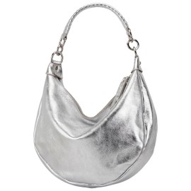 SH Leder Mina G668 Women's Crescent Shaped Bag Stylish Banana Shoulder Bag Leather 30 x 22 cm, silver