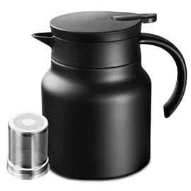 Peelanmall 1 Litre Thermos Flask, Small Thermos Flask, Double-Walled Stainless Steel Insulated Jug with Anti-scald Protection, Black Teapot for Hot Coffee and Tea, Perfect for Travel, Home, Office