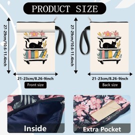 craspire Book Cover with Cat Motif, Bookcase, Book Cover for Paperbooks, Flower Motif, Washable Fabric, Book Protection Bag with Zip and Additional Case Pocket for Book Lovers Club