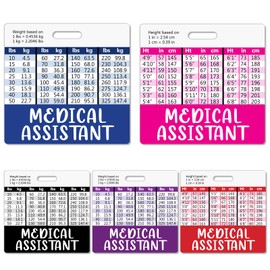 Besoar 5 Pack Medical Assistant Badge Buddy Card Holder - Horizontal MA Nursing Accessories Blue Pink Purple Red Black Colors ID Name Identification Tags with Conversion Charts for Medical Work
