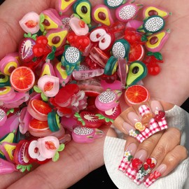 FNKFNK Fruit Nail Art Charms 3D Cute Peach Avocado Orange Nail Gems Colorful Fruit Nail Art Supplies Flat Back Resin Strawberry Apple Corn Nail Jewelry for DIY Craft Nail Art Decoration 60Pcs