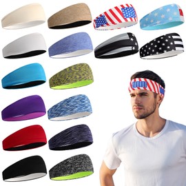 Foaincore 16 Pcs Sports Headbands for Men Breathable Mesh Workout Sweatbands Elastic Moisture Wicking Stretchy Wide Hair Bands for Women Sports Running Basketball Yoga(Stylish Style)