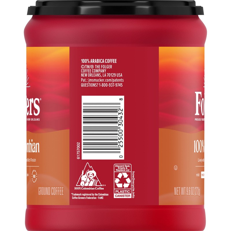 Folgers 100% Colombian Coffee, Medium Roast Ground Coffee, 9.6 Ounce
