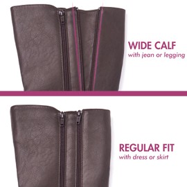 Hawkwell Women's Wide Calf Double Zipper Knee High Riding Boots, Brown PU, 7.5 M US