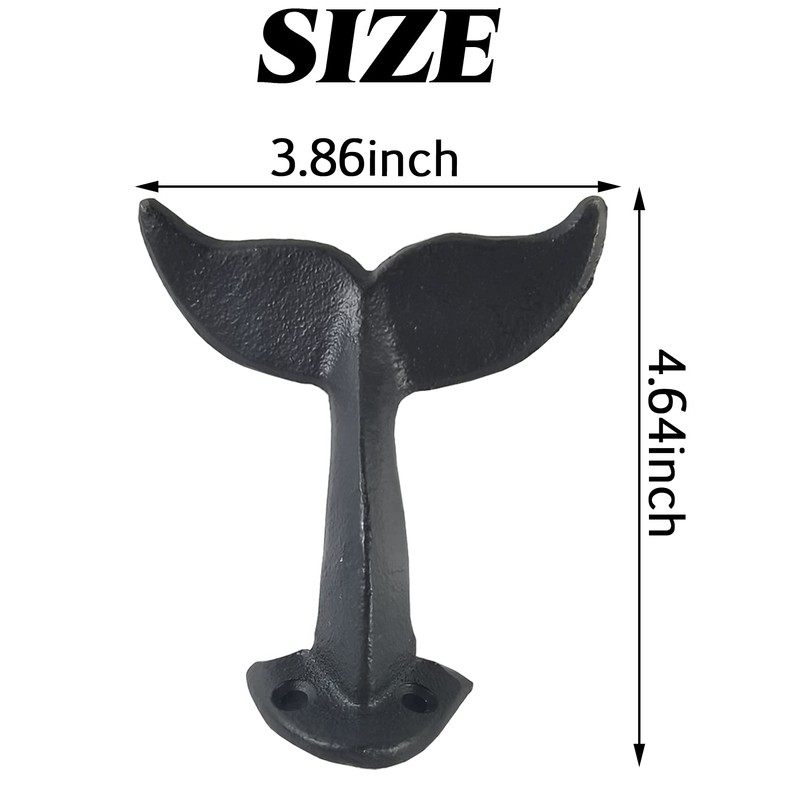 YOOHUA 4PCS Cast Iron Whale Tail Wall Hooks with Mounting