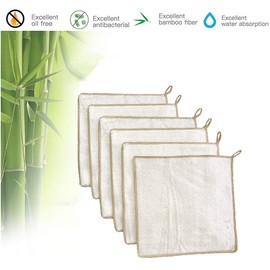 Jebblas Bamboo Dish Cloths,Lint Free Cleaning Cloth,Bamboo Fiber Cleaning Cloths, Kitchen Dish Cloths, Reusable Dish Rags, Pack of 6, 25x25cm