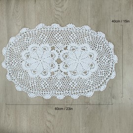 kilofly Crochet Cotton Lace Placemats Doilies 4pc, Oval, White, 15 x 23 inch