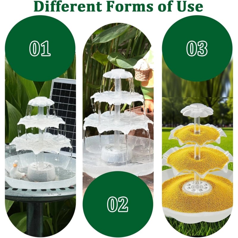 AISITIN 3-Tier Bird Bath with 6.5W Solar Pump & Lights,