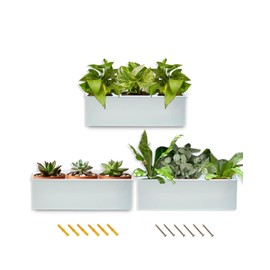 vensovo Metal Hanging Wall Planters Indoor - 12 Inch Large Wall Mount Planter Rectangle Window Planter Box Succulent Flower Pot for Fence Outdoor, White
