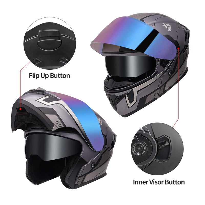JQF Gear Modular Motorcycle Helmet Dual Visor Flip Up Full