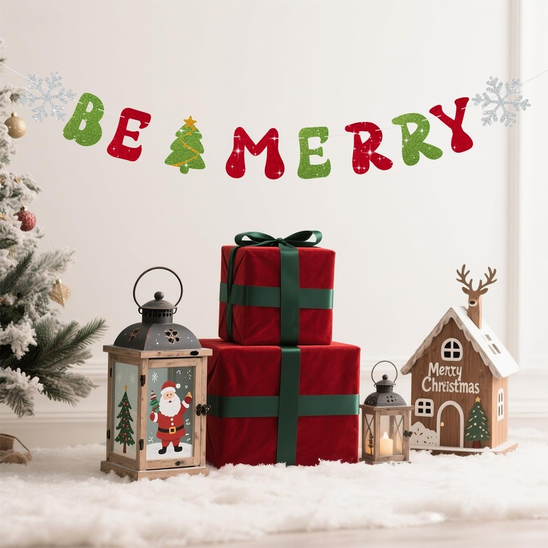 SerpizePaty Be Merry Christmas Banners for Inside, Pre-Strung Xmas Party