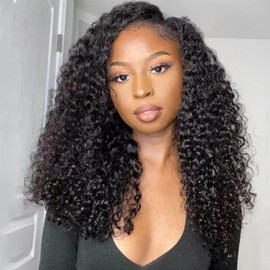 Kinky Curly Human Hair Half Wig 100% Human Hair 200 Density Glueless Wigs Ready to Go 3 In 1 Seamless Flip Over Drawstring Headband Wig for Black Women Clip in No Sew In 20 Inch