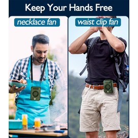 Portable Fan Waist Clip Fan, 10000mAh Rechargeable Personal Neck Fan Battery Operated Fan 6500RPM Powerful Wind Belt Cooling Small Fan for Men Camping Outdoor Workers Travel Farm Hiking (B-green)