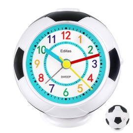 Edillas Wecker Kinder für Mädchen Jungen,Analog Wecker Geräuschlos Ohne Ticken mit Licht Schlummerfunktion Fußball Wecker für Kinder Schlafzimmer Nachttisch Tisch Aufwachenuhr (Schwarz)