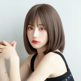 Pelucas para Mujer Cabello Natural, Pelucas de Cabello Natural, Peluca de Mujer, Peluca Corta de Color Marrón Oscuro Peluca Corta de Moda Dulce DIY de Color Marrón Oscuro Peluca