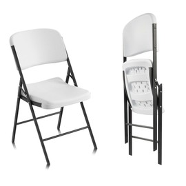 Elevon Folding Chairs Heavy Duty Plastic Chairs with 350-Pound Capacity for Home Office Camping Kitchen Dining Wedding Party Event Picnic, White, 2-Pack