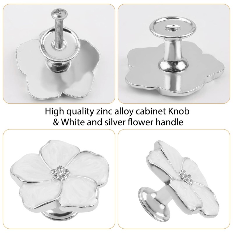 MOROBOR 4pcs Petal Drawer Knobs, Creative Cabinet Drawer Pulls Silver