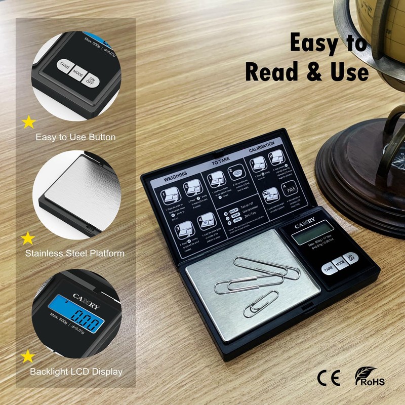CAMRY Pocket Scales, 500 g/0.01 g, Digital Scale, Gold Scale,