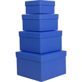 Cypress Lane Square Rigid Gift Boxes, a Nested Set of 4, 3.5x3.5x2 to 6x6x4 inches (Blue)