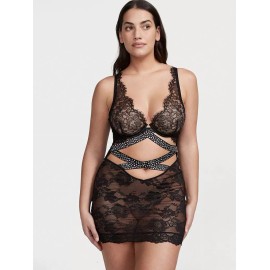 Victoria's Secret XS,S,M,L SLIP DRESS mini black lace satin SHINE STRAP SEXY