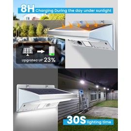 Ladvow Solar Lights Outdoor Motion Sensor Stainless Steel Housed LED Flood Lights Solar Powered Waterproof Solar Motion Porch Sercurity Lights with 3 Lighting Modes for Patio, Garage,Porch, Yard