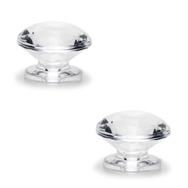 MroMax 2Pcs Tiny Pull Handle Diamond Acrylic Knob Self-Stick Mini Knob 19mm Diameter Small Size Knob Clear Shiny Knob Cute Decoration for Jewelry Box, Gift Case and Makeup Box