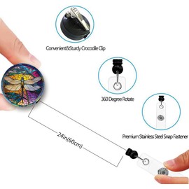 Retractable ID Card Badge Holder with Alligator Clip, Name Nurse Decorative Badge Reel Clip on Card Holders. (Dragonfly)