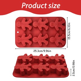 Silicone Gingerbread Man Mold, 2 Pack 6-Cavity Christmas Tray Baking Molds for Chocolate Jelly Soap Cookie