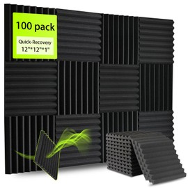 100 Pack Sound Proof Foam Panels for Walls 12x12x1 Inches, Wedges Acoustic Panels Sound Absorbing, Acoustic Foam Panels for Recording Studio, Home, Office, Easy Install, No Adhesive Included