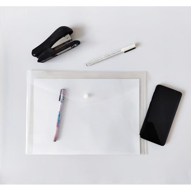 40 Pcs Clear Plastic Envelope with Snap Button Closure, Plastic
