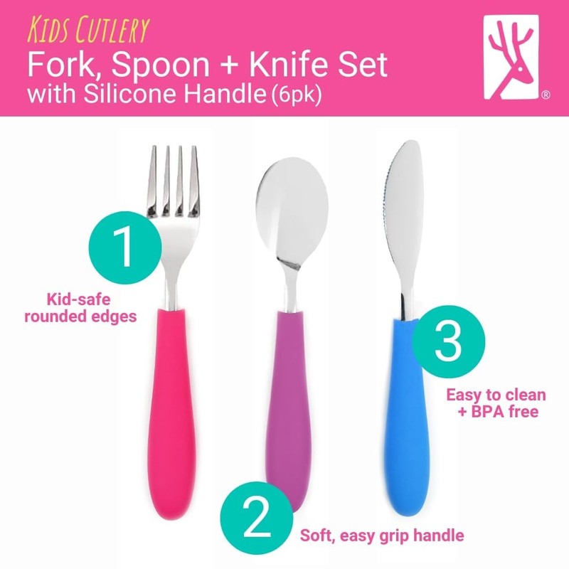 Elk and Friends Kids Silverware with Silicone Handle | Childrens