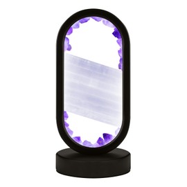 GC QUILL Natural Amethyst and Selenite Crystal Healing Night Table Lamp –3-Color Dimmable Mood Lighting for Meditation Relaxation and Restful Sleep, Purple Crystal Bedroom Decor